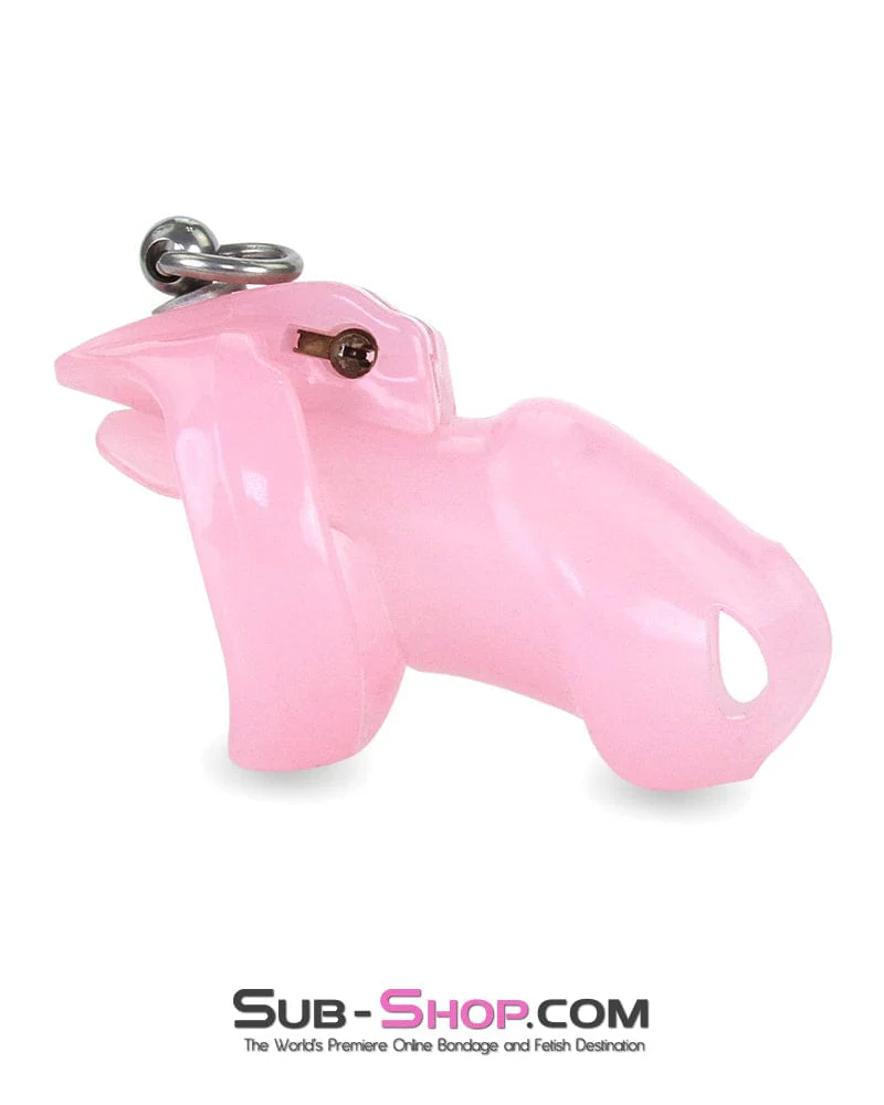 7265M Sissy’s Clitty Leash Locking Pink Chastity with Lead Ring, Large Base Cock Ring Size - Image 5