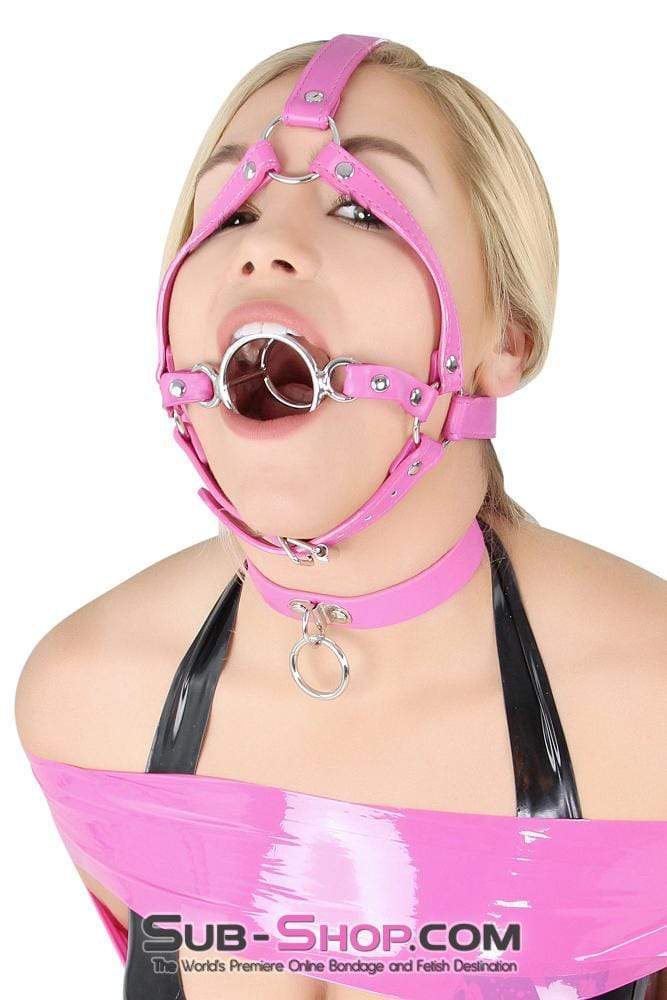 0210DL-SIS      Sissy Slave Sissy Maid Slut Hot Pink Tongue Depressor Double Ring Gag Trainer - Image 3