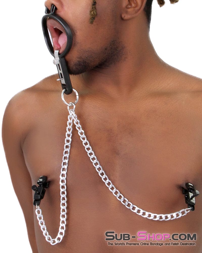 2702M-SIS Sissy Slave Vixen Open Wide and Take It Mouth Spreader Dominant Female Gag with Nipple Clamps Set - Image 10