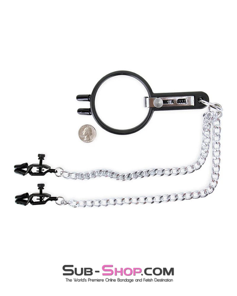 2702M-SIS Sissy Slave Vixen Open Wide and Take It Mouth Spreader Dominant Female Gag with Nipple Clamps Set - Image 7