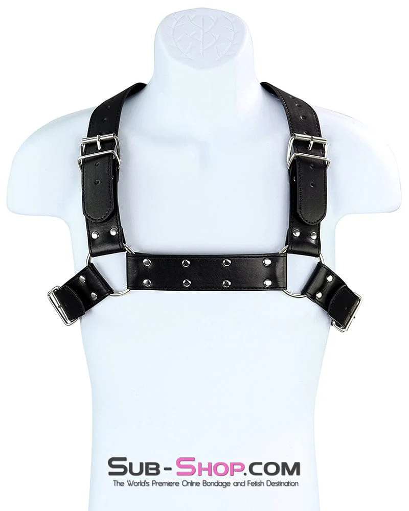 0559DL Man's Wide Buckling Bondage Chest Harness - Image 6
