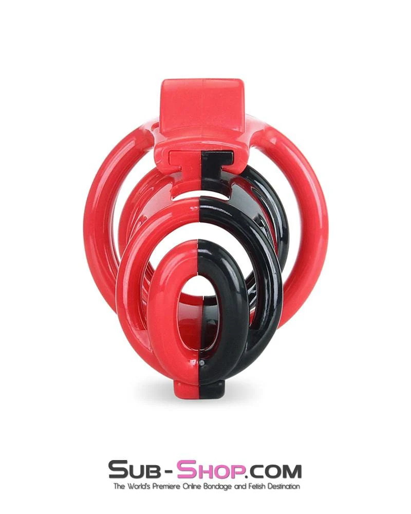 6967AE-SIS Sissy Teasing Domme High Security Red and Black Locking Male Chastity Sensation Device - Image 7
