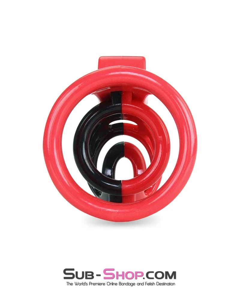 6967AE-SIS Sissy Teasing Domme High Security Red and Black Locking Male Chastity Sensation Device - Image 9