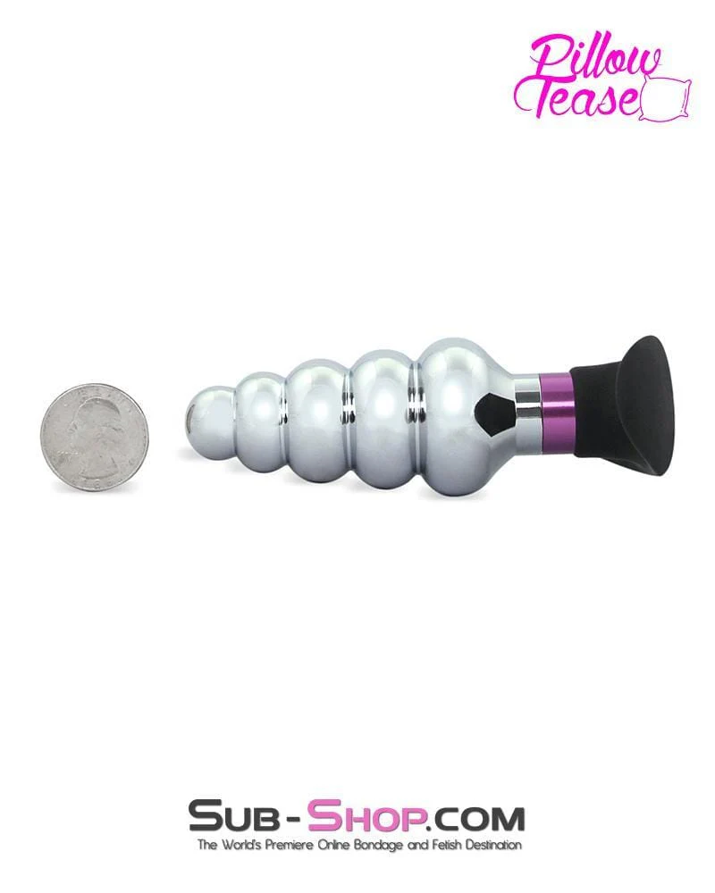 0381E-SIS      Sissy Trainer Ripple Purple and Polished Aluminum Butt Plug with Silicone Base - Image 6