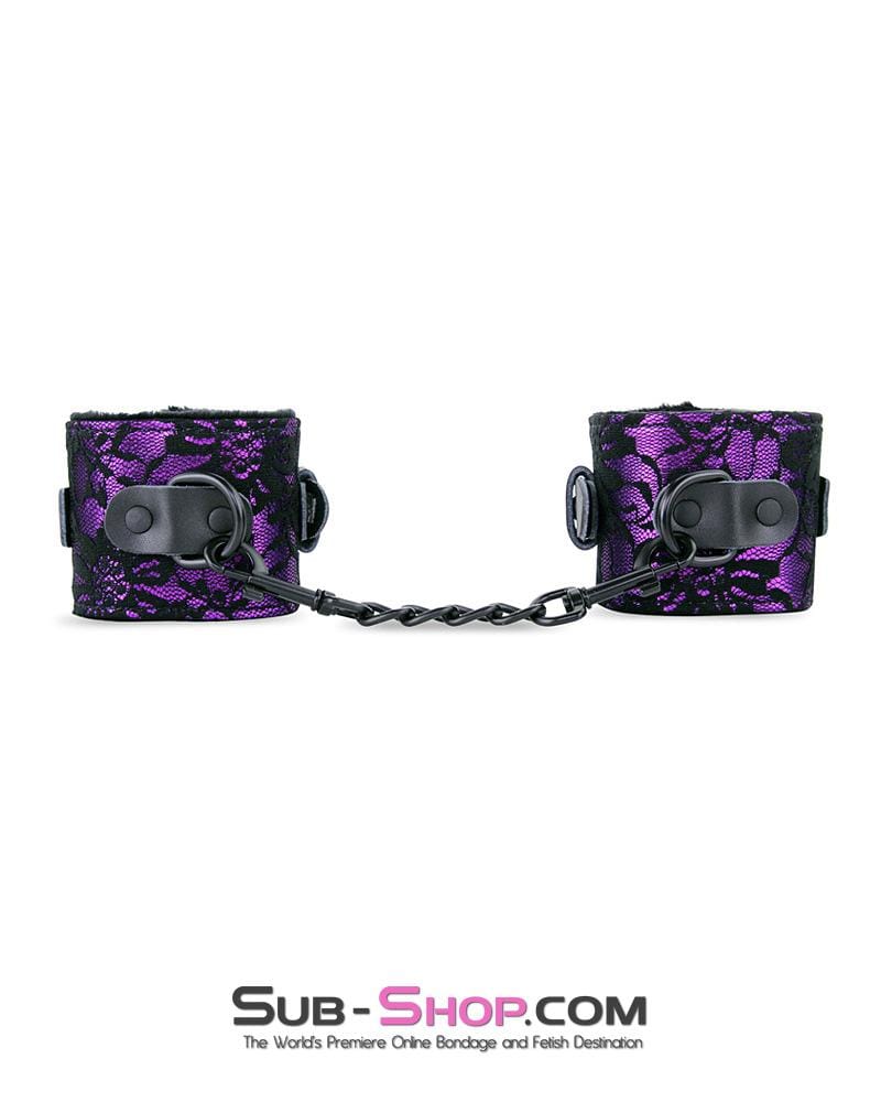 3430M-SIS Sissy Vixen Royal Purple Fur Lined Lace Wrist Cuffs - Image 2