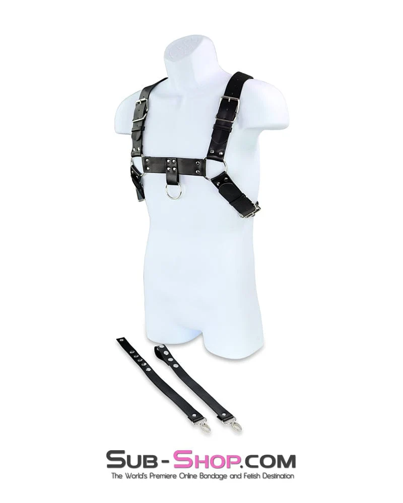 0830DL Slave Boy Man's Bondage Chest Harness with Lead Along Ring