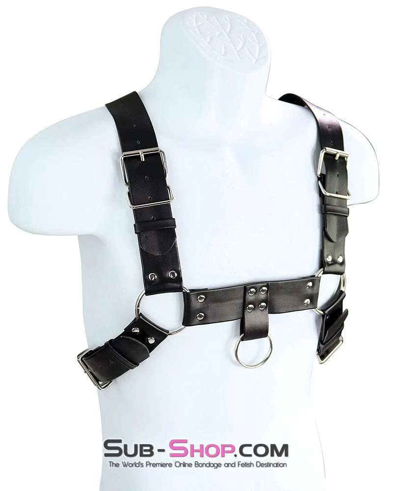0830DL Slave Boy Man's Bondage Chest Harness with Lead Along Ring - Image 2