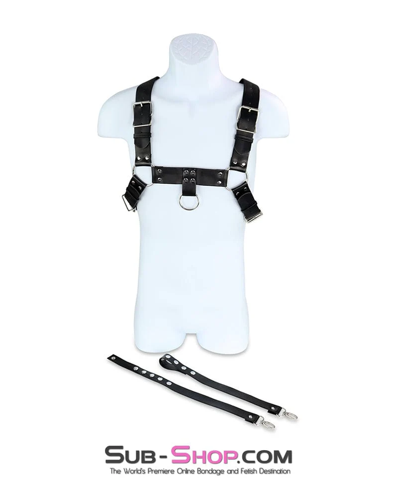 0830DL Slave Boy Man's Bondage Chest Harness with Lead Along Ring - Image 3