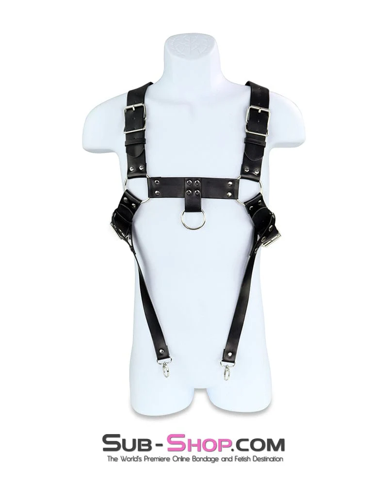 0830DL Slave Boy Man's Bondage Chest Harness with Lead Along Ring - Image 4