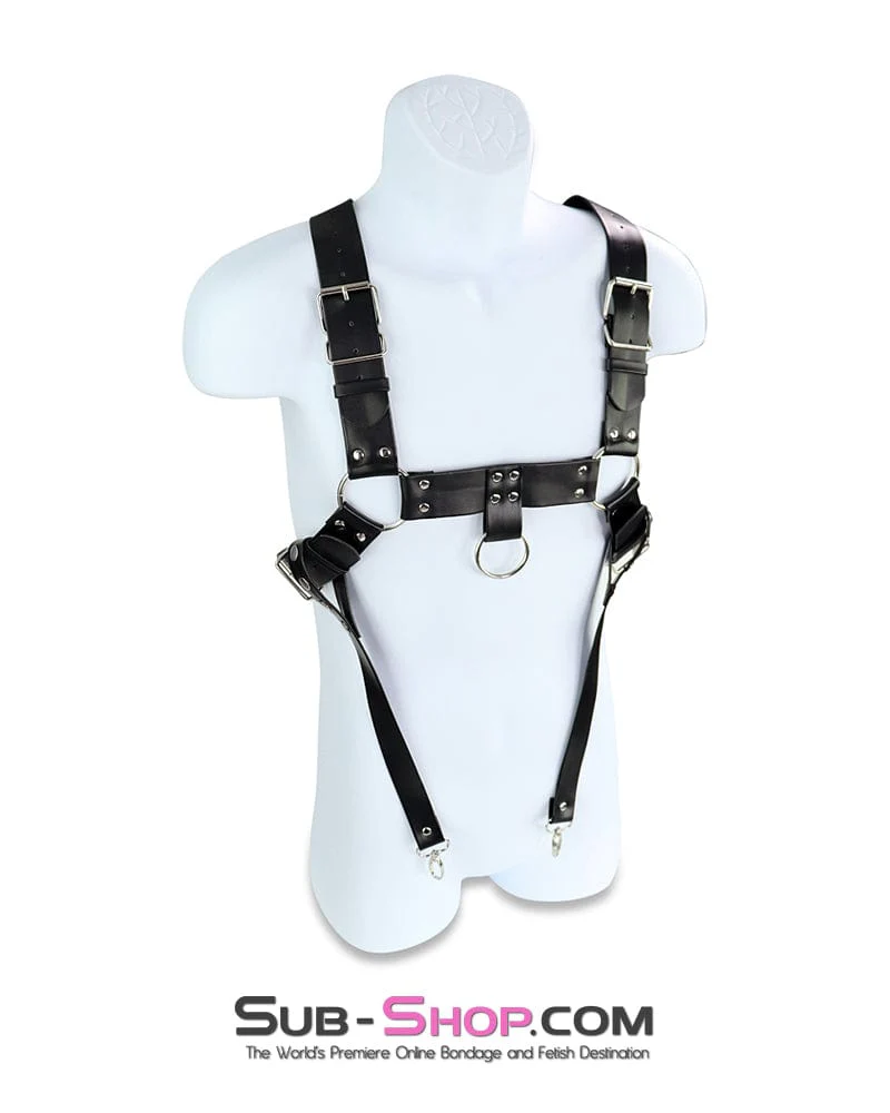0830DL Slave Boy Man's Bondage Chest Harness with Lead Along Ring - Image 5