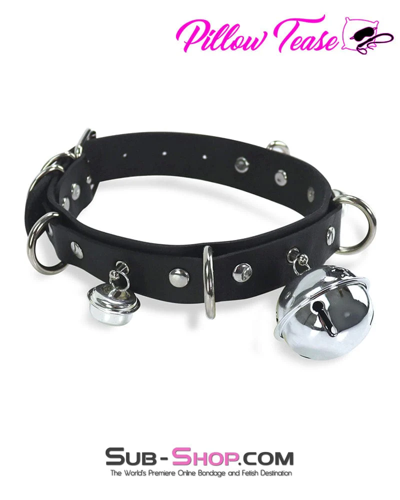 0813DL Slave Pet Belled Black Bondage Collar - Image 3