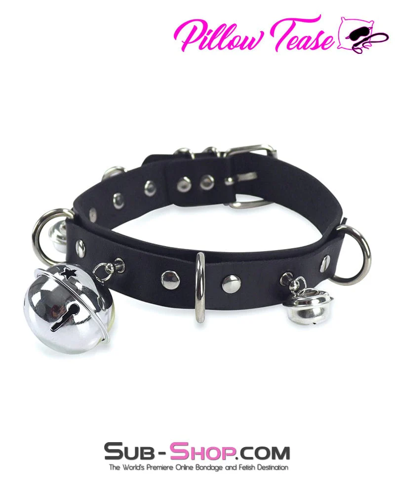 0813DL Slave Pet Belled Black Bondage Collar - Image 4