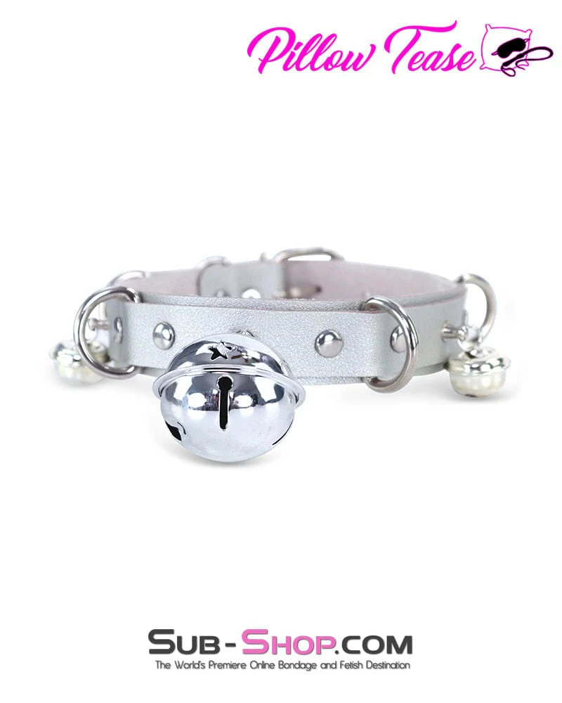 0836DL Slave Pet Belled Silver Bondage Collar - Image 4