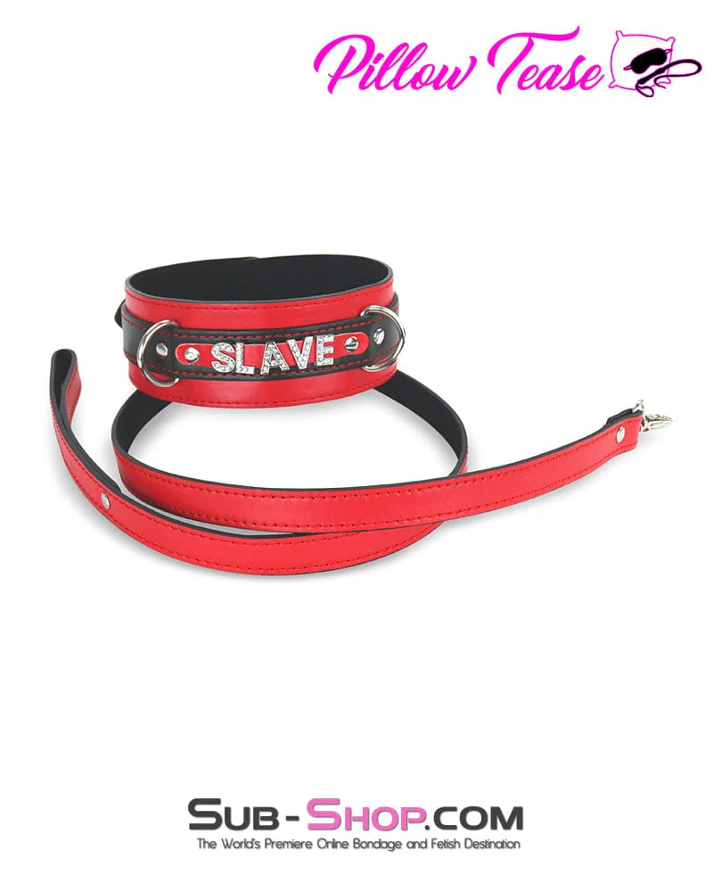 1666DL      SLAVE Rhinestone Letters Bondage Collar and Leash Set - Image 2
