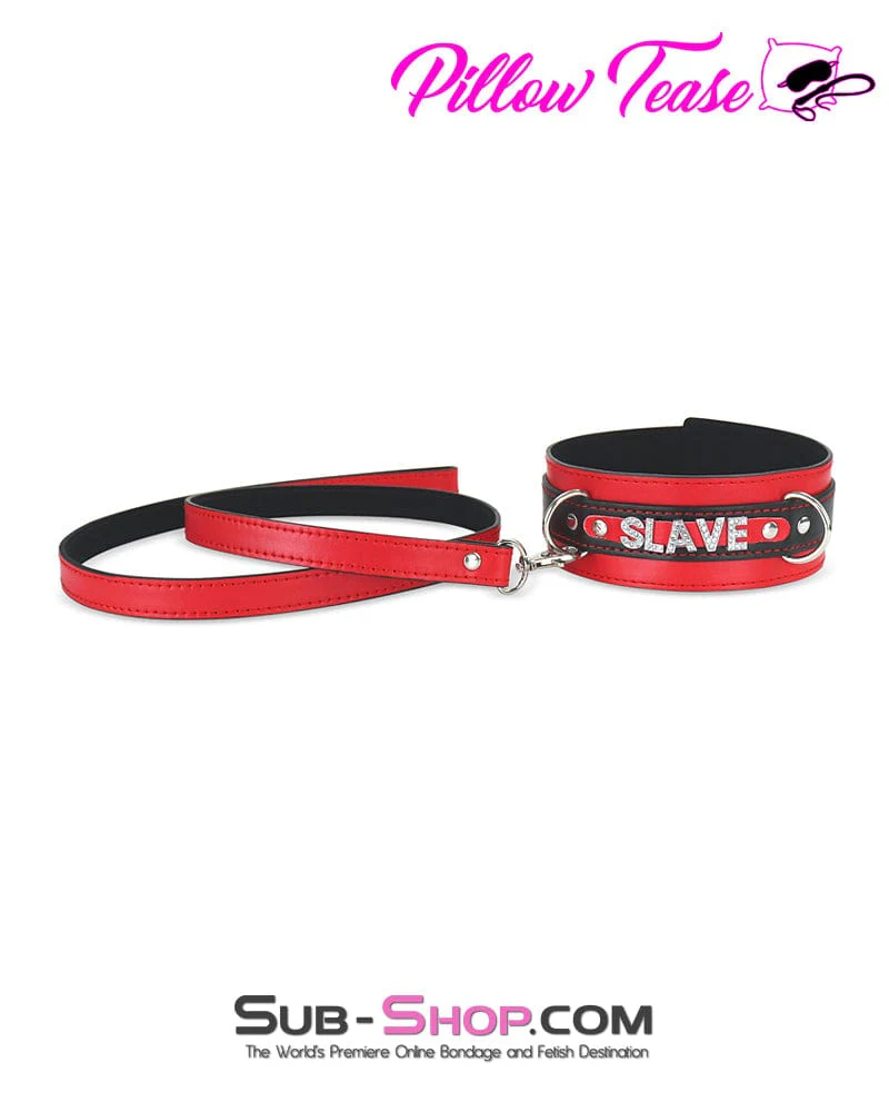 1666DL      SLAVE Rhinestone Letters Bondage Collar and Leash Set - Image 4