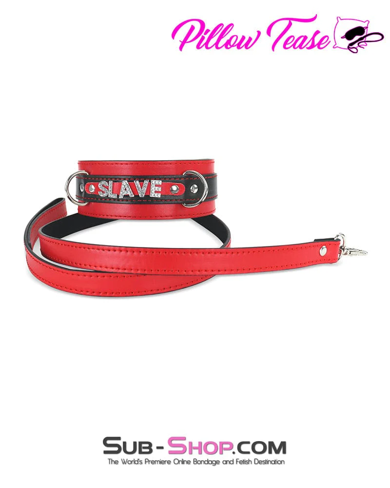 1666DL      SLAVE Rhinestone Letters Bondage Collar and Leash Set - Image 6
