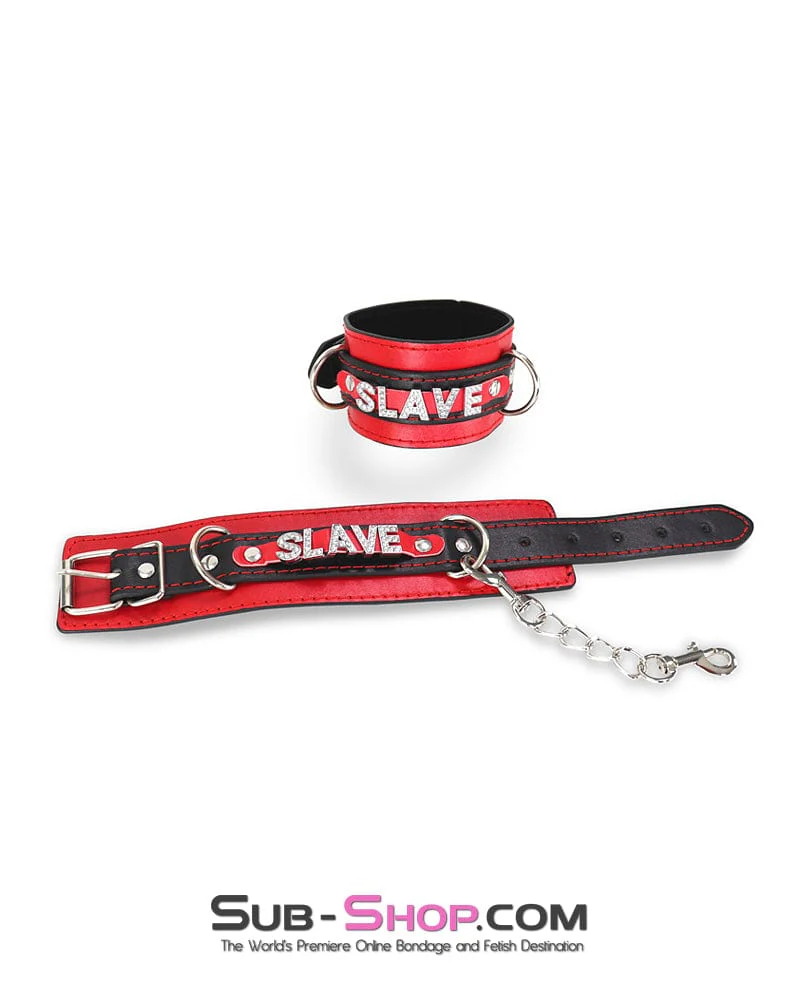 0753DL SLAVE Rhinestone Wrist Bondage Cuffs with Chain - Image 10