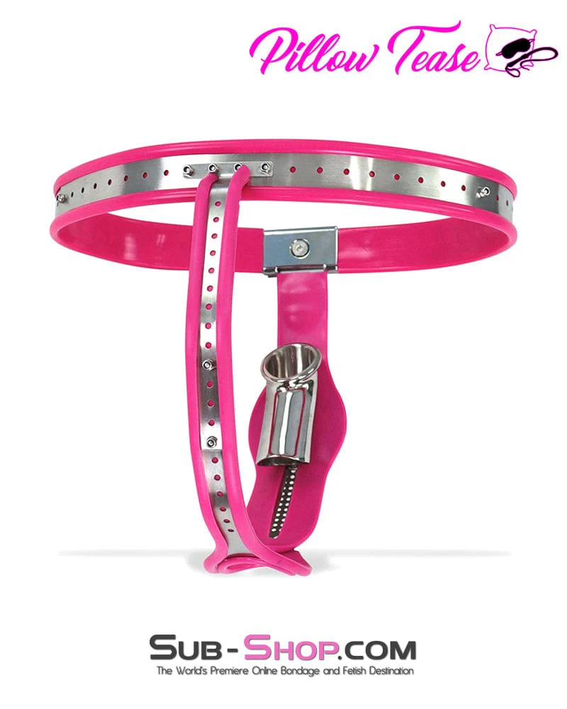 7913M      Sissy Bimbo Slut Feminizing Full Steel Chastity Belt with Pink Rubber Lining - Image 2