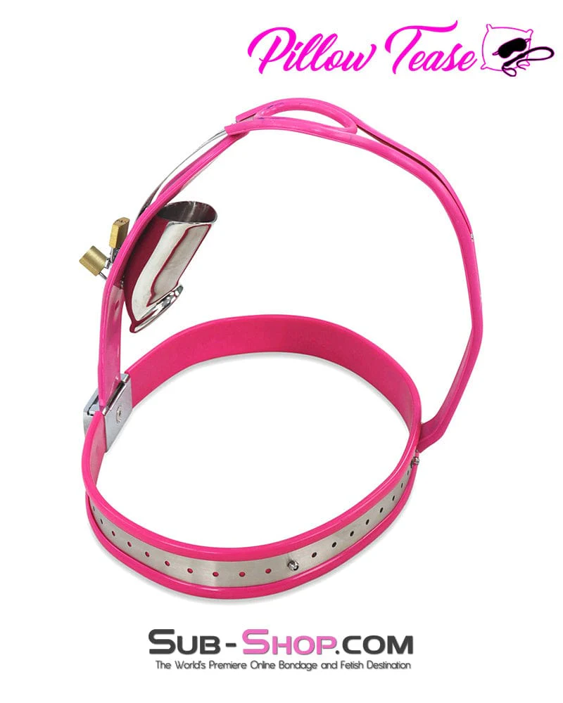 7913M      Sissy Bimbo Slut Feminizing Full Steel Chastity Belt with Pink Rubber Lining - Image 6