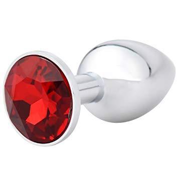 1351AE Small Chrome Butt Plug with Red Gem - LAST CHANCE - Final Closeout!