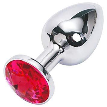 1351AE Small Chrome Butt Plug with Red Gem - LAST CHANCE - Final Closeout! - Image 2