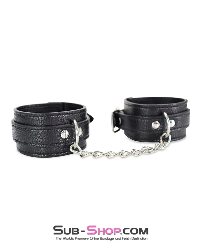 0802DL      Soft Vegan Leather Wrist or Ankle Bondage Cuffs with Chain - Image 3