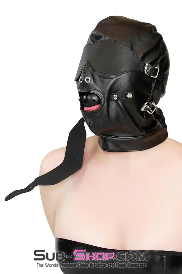 4758DL Solitary Confinement Full Hood with Buckling Blindfold, Ballgag and Gag Cover - Image 14
