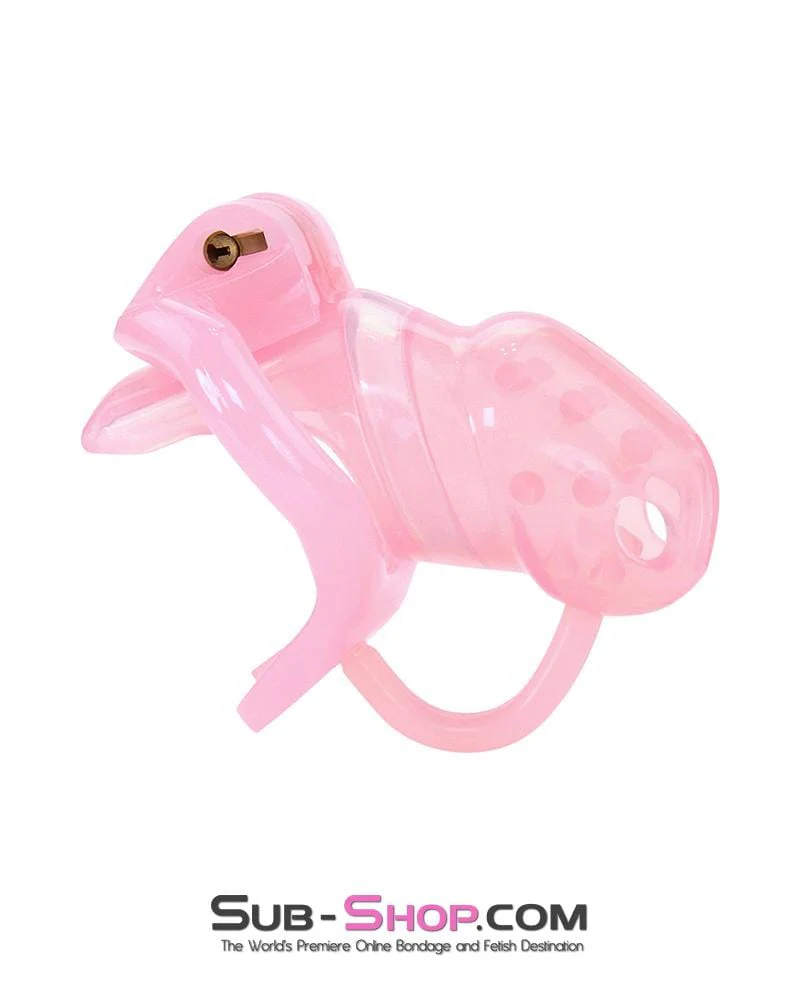 1391AR-SIS      Spiked Pink Sissy Cock Blocker Silicone Locking Male Chastity with Ball Divider - Image 2