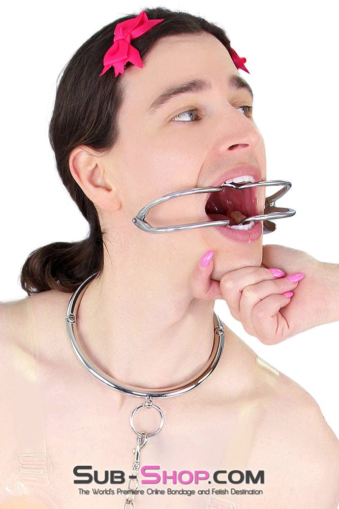 9969M Steel Collar with Removeable Chained Adjustable Handcuffs - Image 6