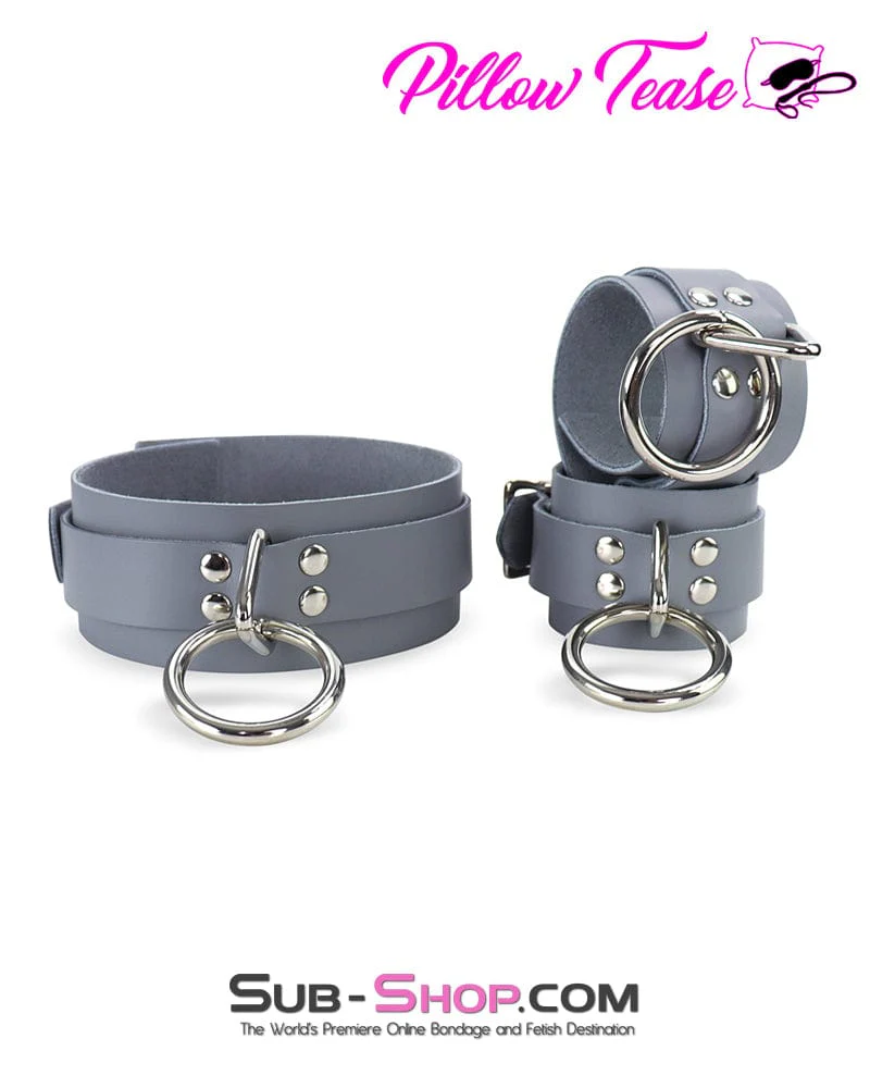 0654A Steel Grey Leather Bondage Collar - MEGA Deal - Image 5