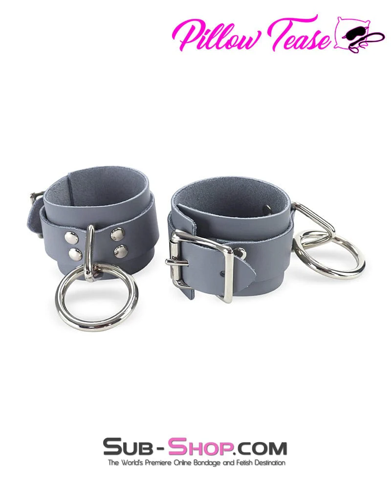 0697A      Steel Grey Leather Bondage Wrist Cuffs - MEGA Deal - Image 4