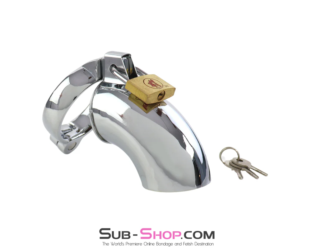 8738SM Stainless Steel Open-End Chastity Cage – Locking Male Chastity Device with Cock Ring - Image 2