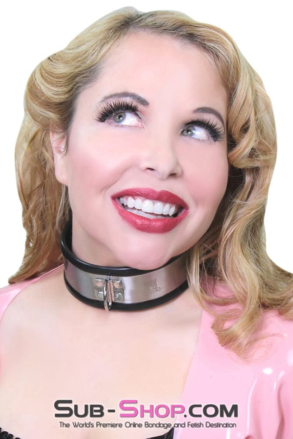 1404R      Steel The Show Black Rubber Lined Locking Stainless Steel Collar - Image 2