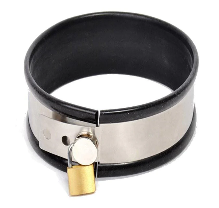 1404R      Steel The Show Black Rubber Lined Locking Stainless Steel Collar - Image 7