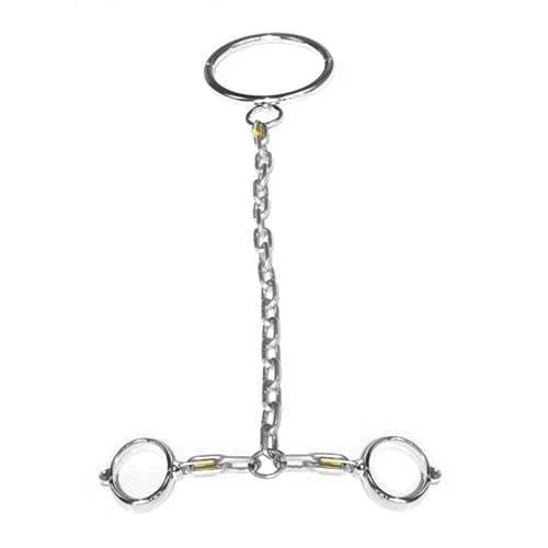 1847M Steel the Spotlight Chrome Steel Collar to Wrist Dungeon Irons Cuffs and Padlocks Set - Image 16