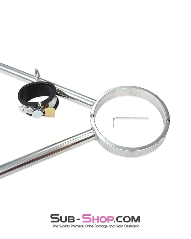 0738M Steel Tripod Bondage Collar Rig with Rubber Lined Steel Wrist and Ankle Cuffs - Image 7