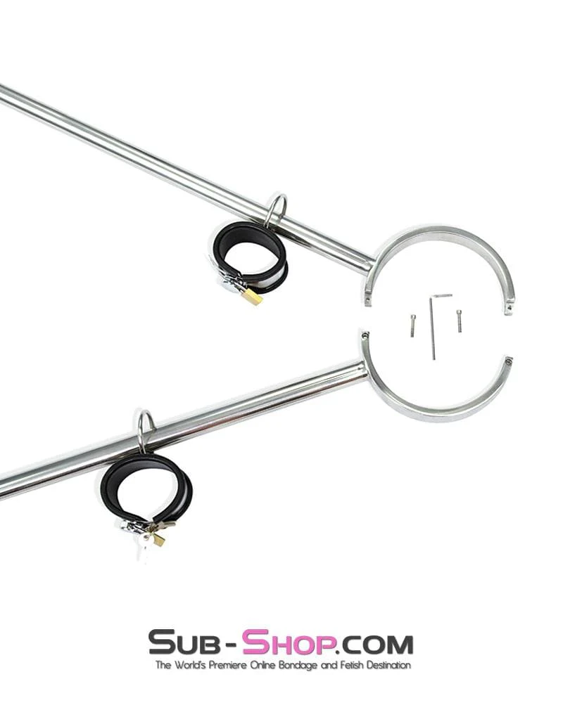 0738M Steel Tripod Bondage Collar Rig with Rubber Lined Steel Wrist and Ankle Cuffs - Image 8