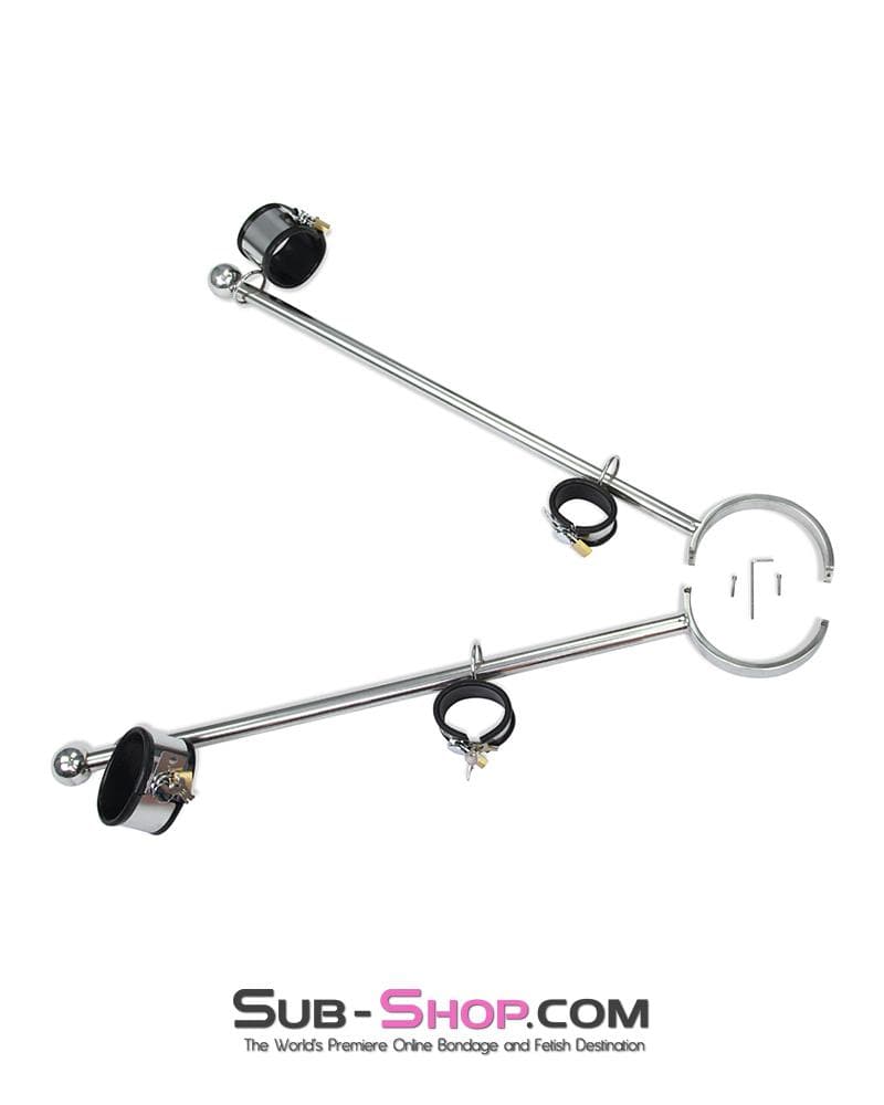 0738M Steel Tripod Bondage Collar Rig with Rubber Lined Steel Wrist and Ankle Cuffs - Image 9