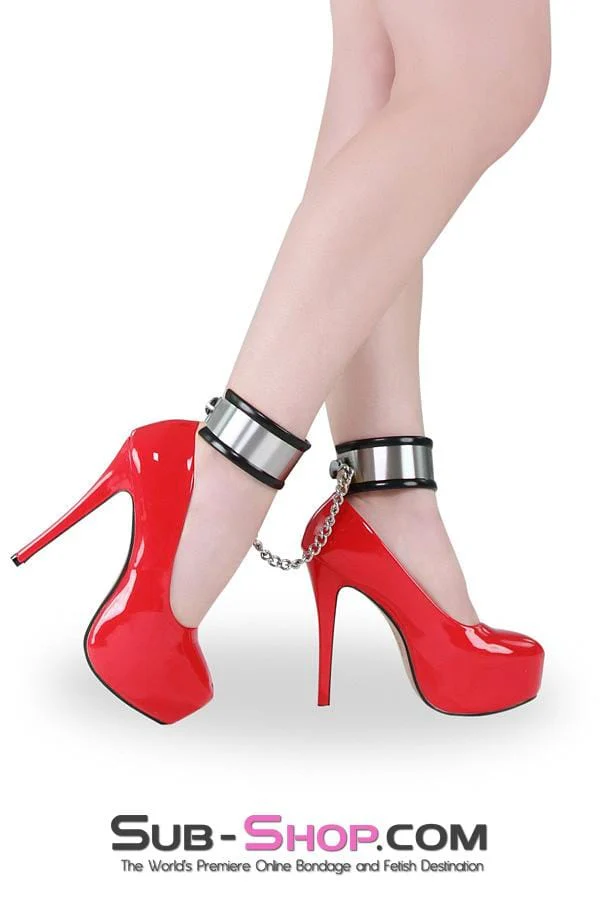 1844M Steel Your Heart Rubber Lined Stainless Steel Locking Cuffs - Image 9