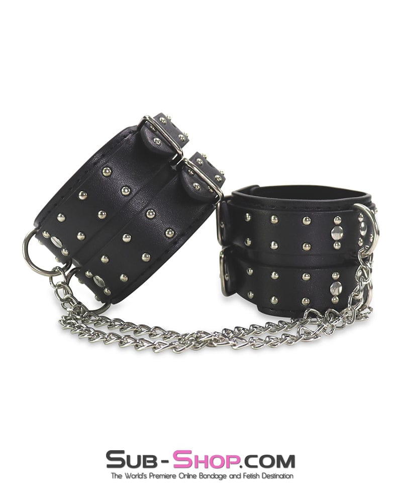 0746DL      Studded Wrist Bondage Cuffs with Dual Chains - Image 5