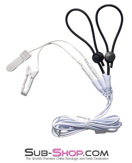 1576R Sub Shock Electro Stim Nipple Clamps and Dual Adjustable Cock Shock Band Set with Lead Wires