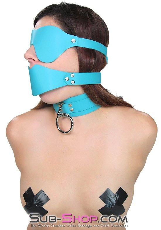 3408A-SIS Submissive Sissy Diamond Blue In The Dark Leather Blindfold - Image 3