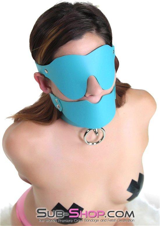 3408A-SIS Submissive Sissy Diamond Blue In The Dark Leather Blindfold - Image 4
