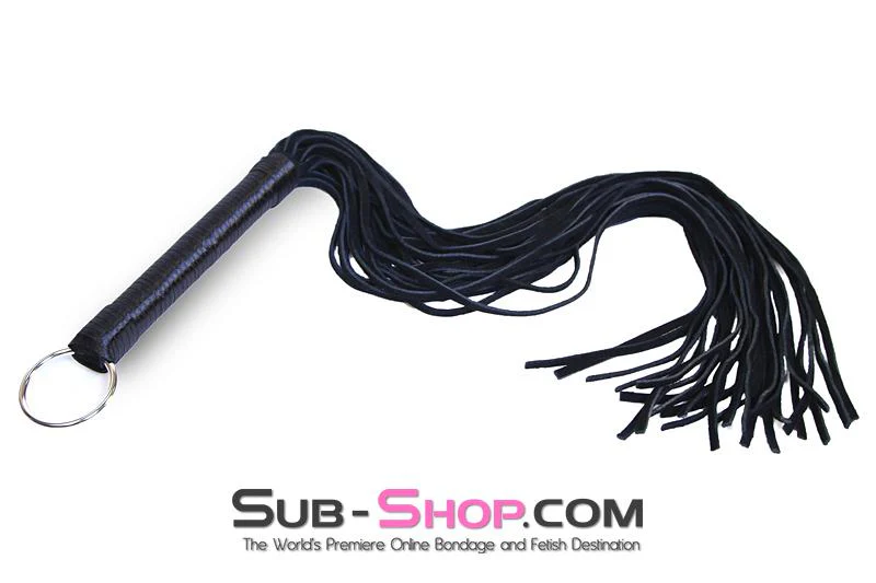 7796DL      Suede Tail 24” Flogger Whip with Satin Wrapped Handle and Hanging Ring - Image 2