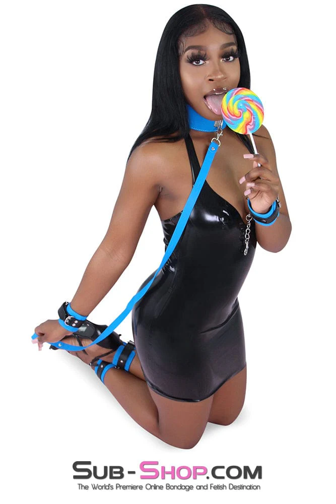 8985MQ-SIS      Tantric Blue Sissy Bitch Wrist Cuffs with Removable Connection Chain - Image 15