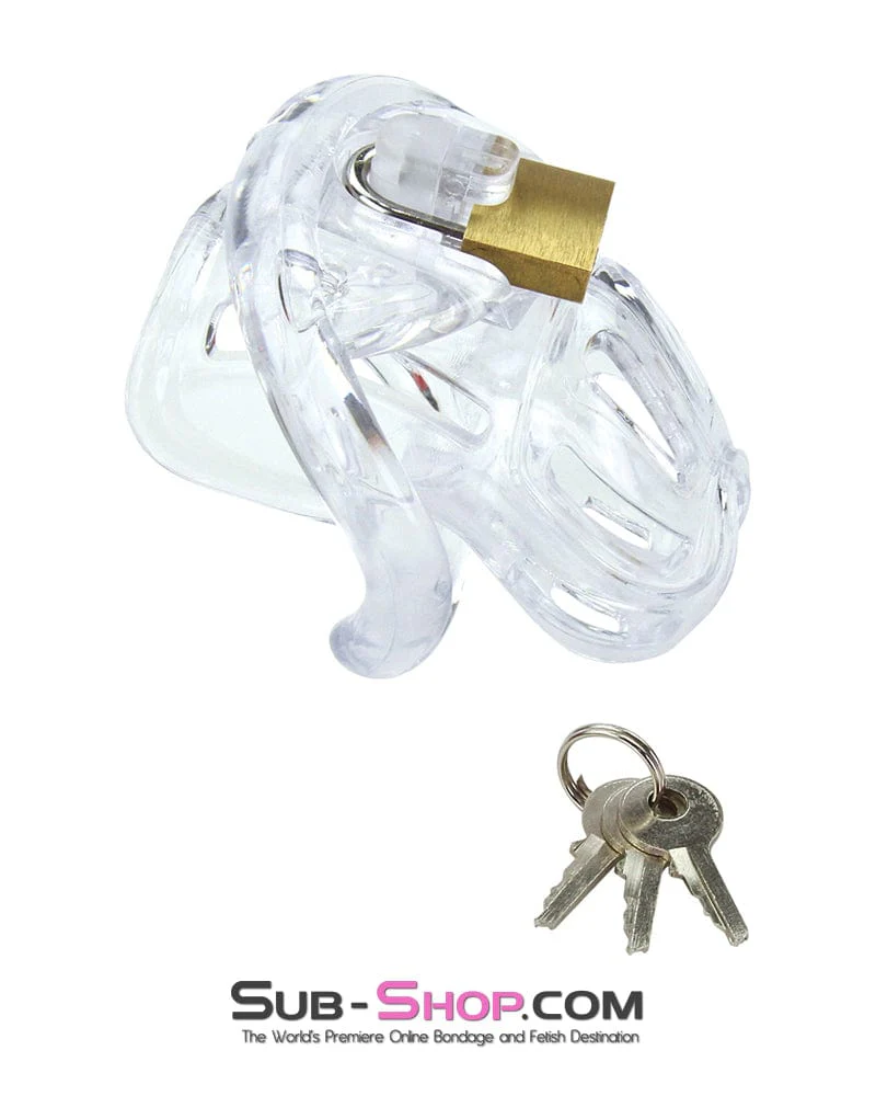 1535AR-SIS Teasing Sissy Short Jailhouse Cock Clear Locking Male Chastity Cage - Image 3