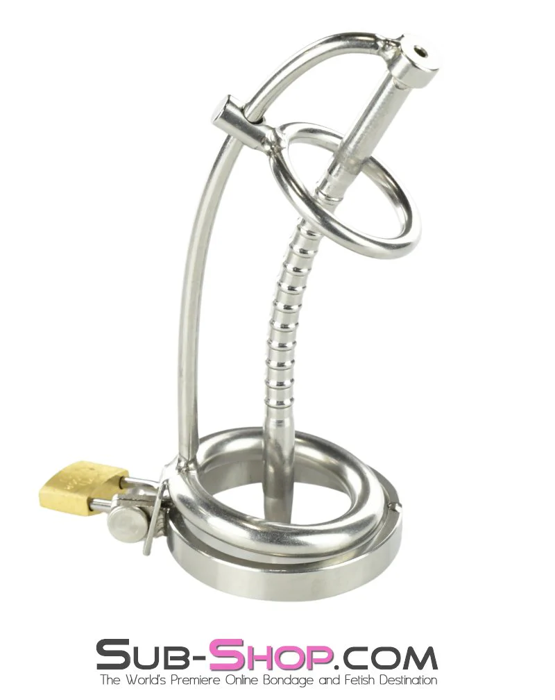 7239AR The Shaft 5" Hollow Steel Penis Plug Locking Chastity Device with Glans Ring - Image 4