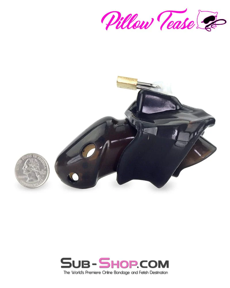 3459AR-SIS Spiked Black Locking Silicone Sissy Chastity Cage with Ball Stretching Cock Ring - Image 10