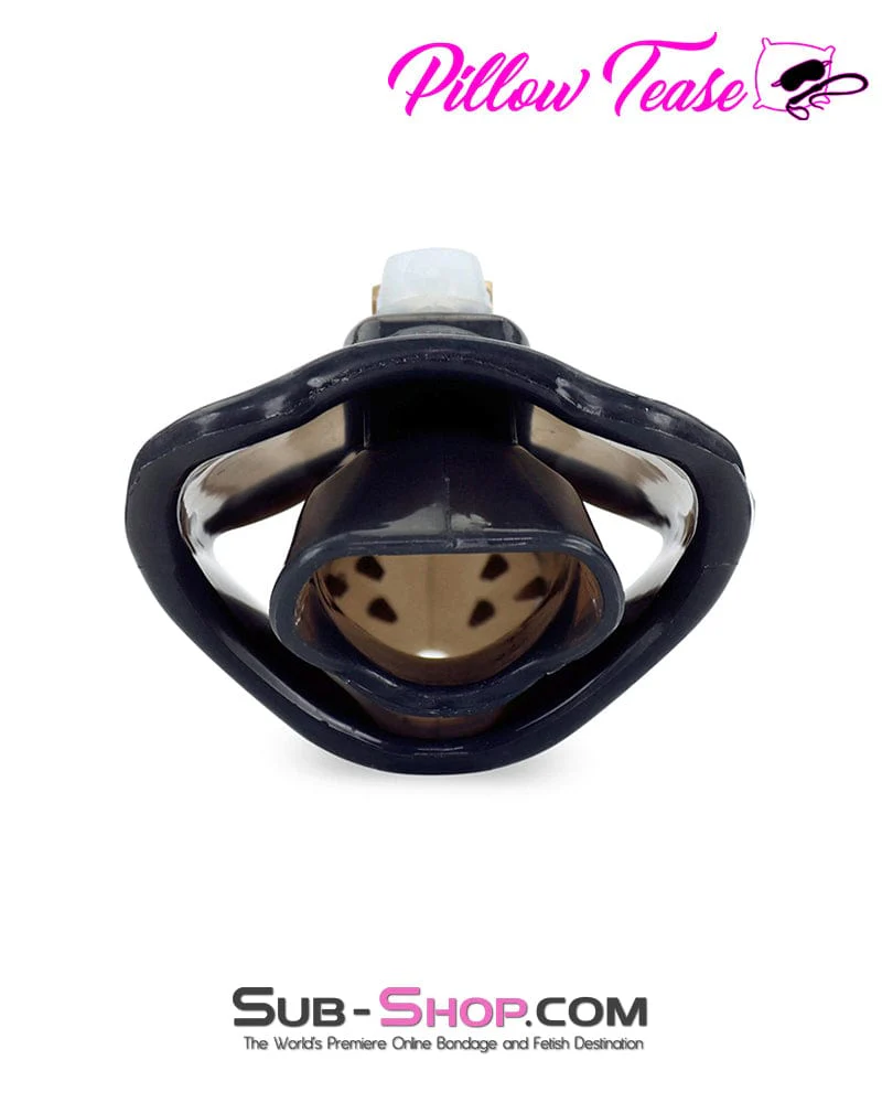 3459AR-SIS Spiked Black Locking Silicone Sissy Chastity Cage with Ball Stretching Cock Ring - Image 12