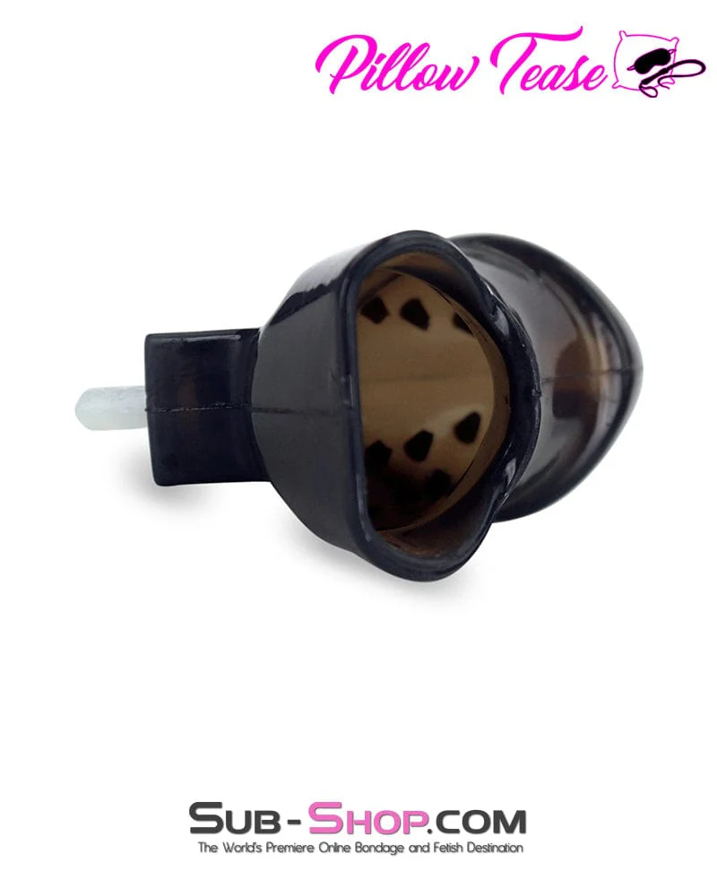 3459AR-SIS Spiked Black Locking Silicone Sissy Chastity Cage with Ball Stretching Cock Ring - Image 15